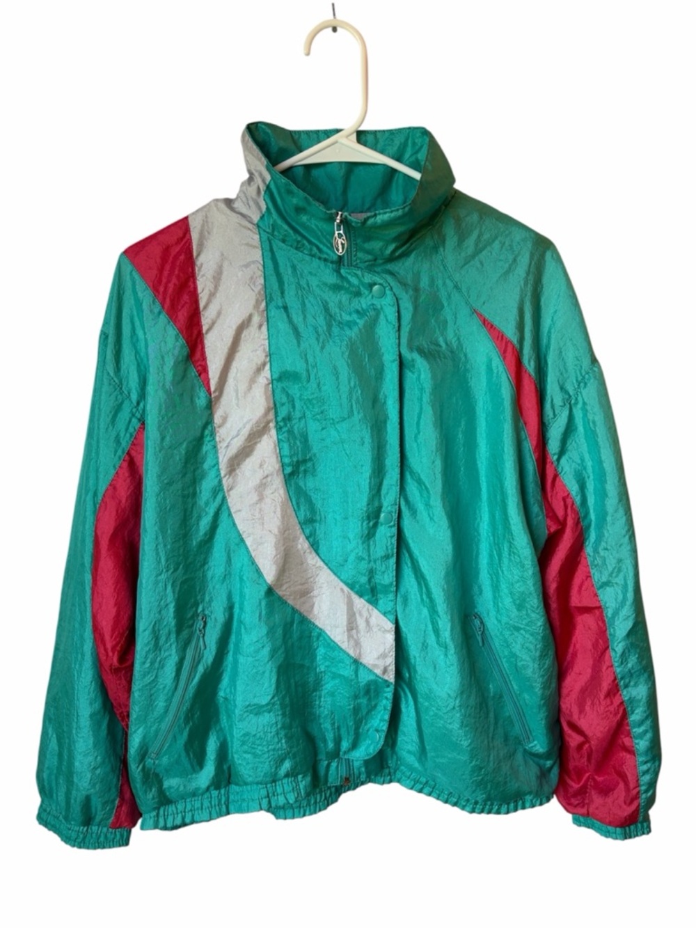Vintage Lavon Colorblock Windbreaker Jacket Teal Pink Silver Small 80s 90s